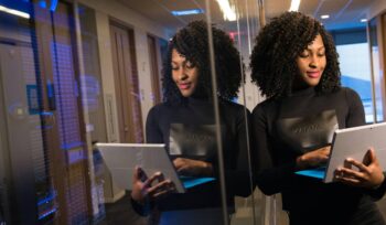 Man forming New York business online on laptop (LLC or Corporation)