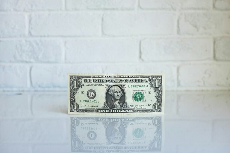 Dollar bill on white brick background