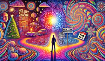 Psychadelic colors of a person standing at a crossroads to divorce or to not divorce